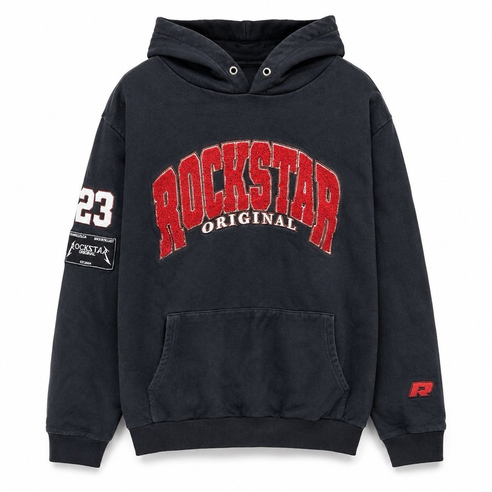 Y2K Rockstar Original Cameron Men's Hoodie Size 3XL Black Red Chenille Spellout